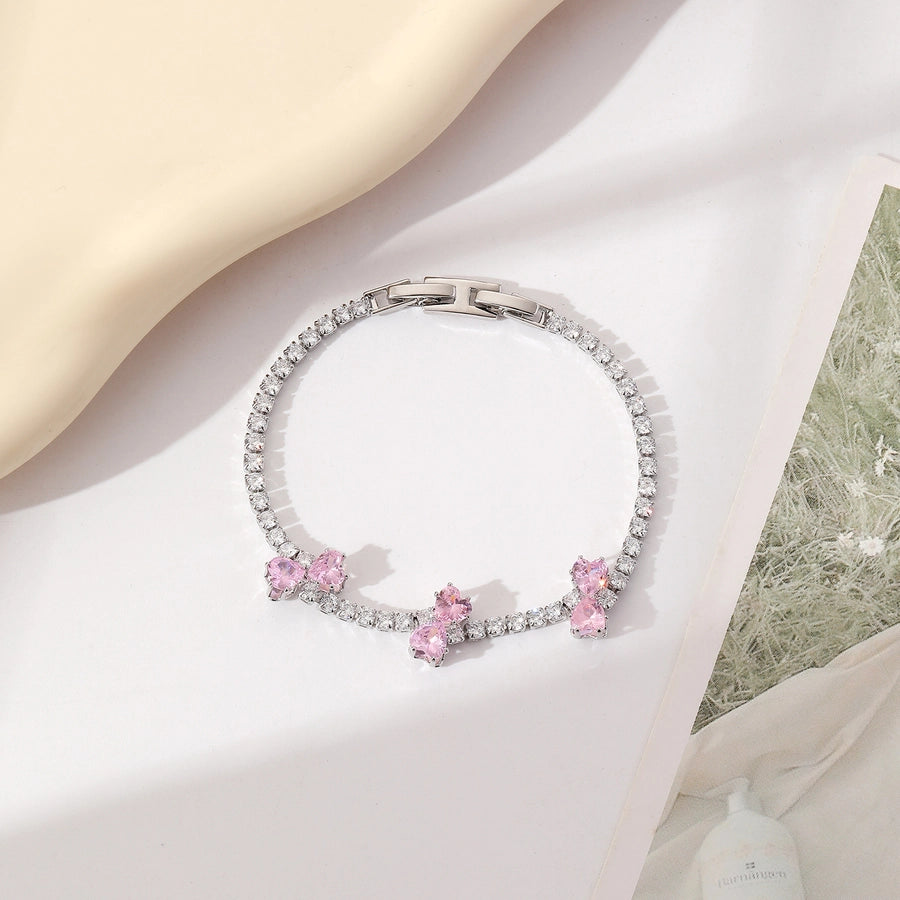 Copper Plating Inlay Heart Shape Bow Knot Zircon Bracelets