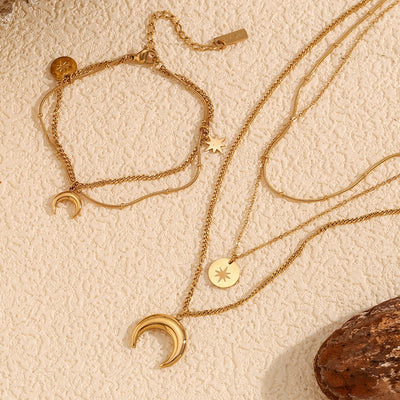 Jewelry Casual Simple Style Star Moon 304 Stainless Steel Titanium Steel 18K Gold Plated Bracelets Necklace