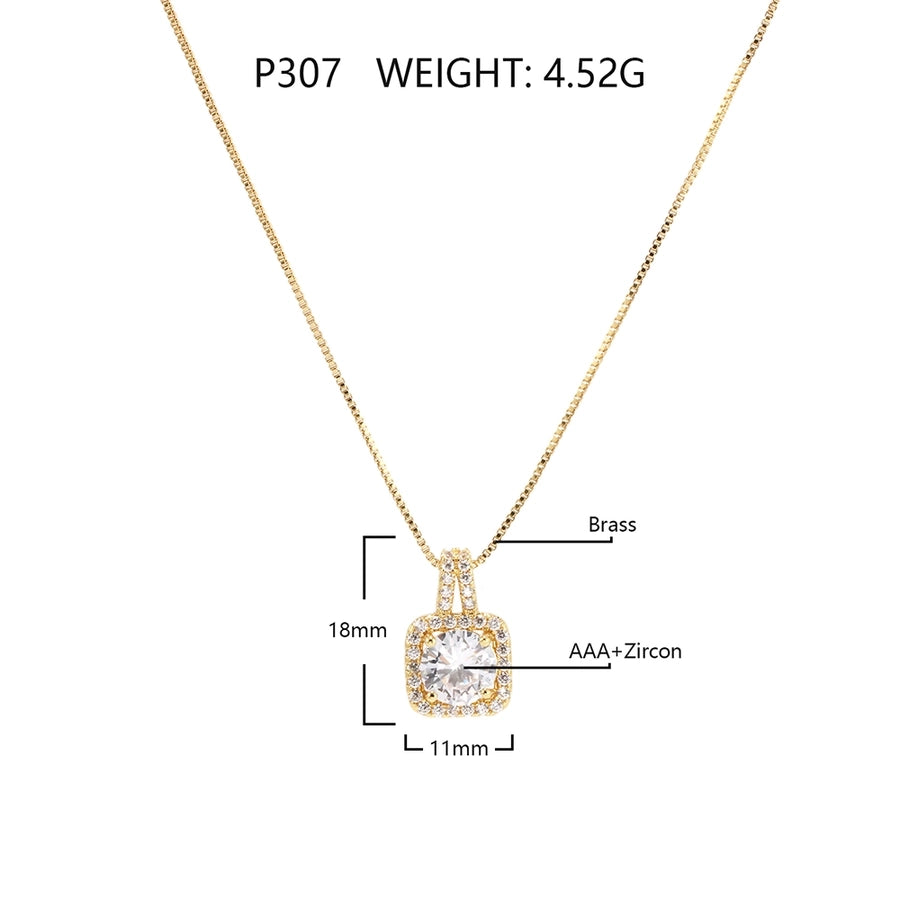 Copper 18K Gold Plated Three-dimensional Inlay Square Zircon Pendant Necklace