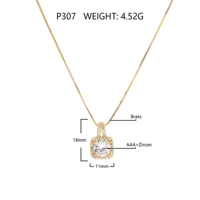 Copper 18K Gold Plated Three-dimensional Inlay Square Zircon Pendant Necklace