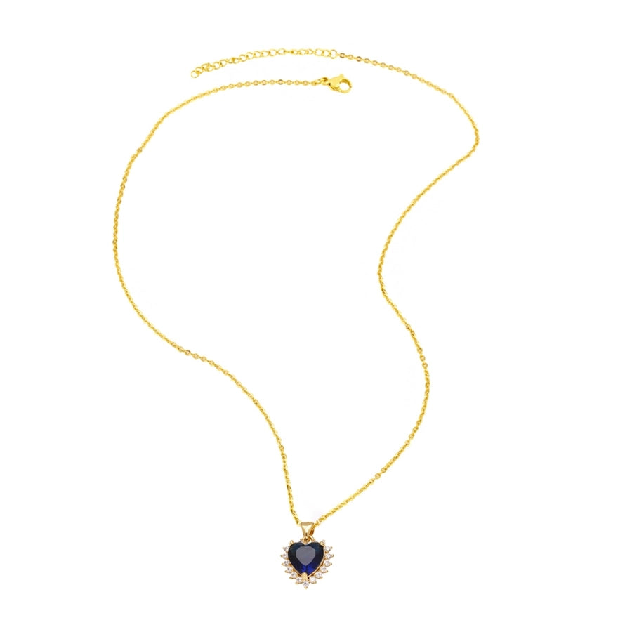 Jewelry Modern Style Simple Style Heart Shape 201 Stainless Steel Copper Zircon 18K Gold Plated Inlay Pendant Necklace