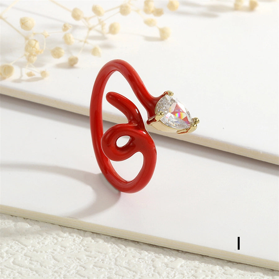 Copper Enamel Inlay Snake Zircon Open Rings