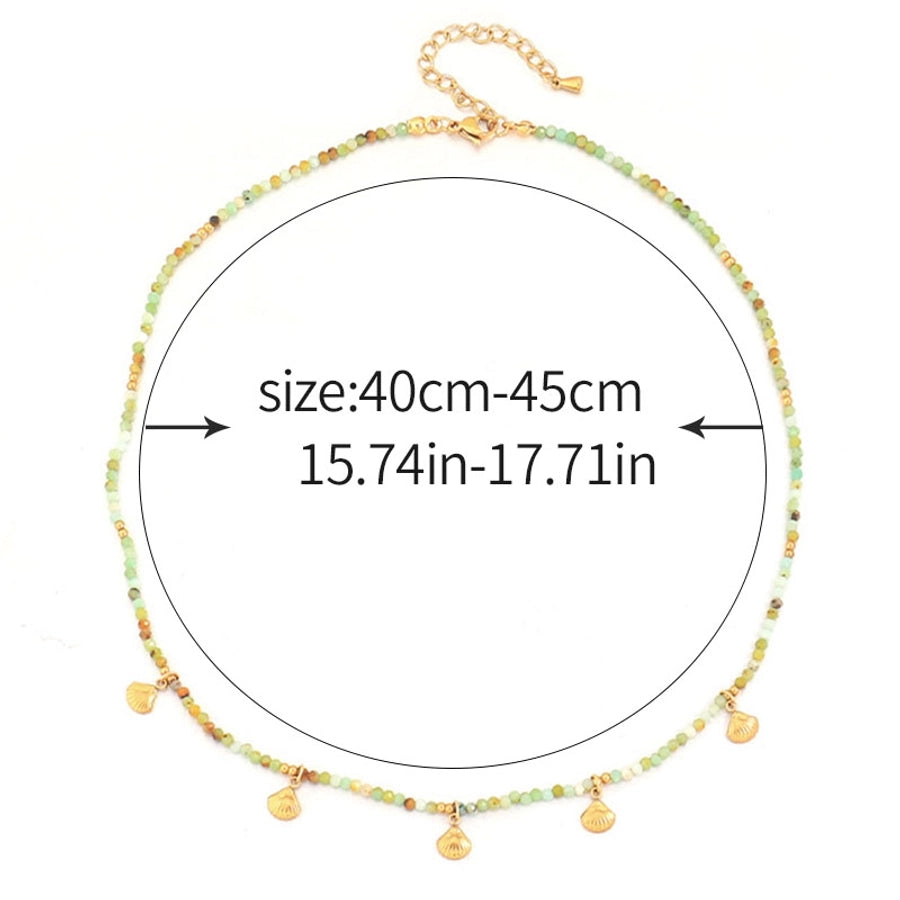 Vacation Beach Irregular 304 Stainless Steel natural stone Beaded Chain Pendant Necklace In Bulk