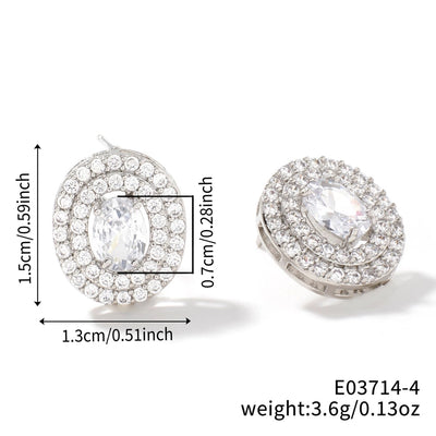 1 Pair Retro Sweet Shiny Oval Inlay Copper Glass Zircon Rhodium Plated Ear Studs