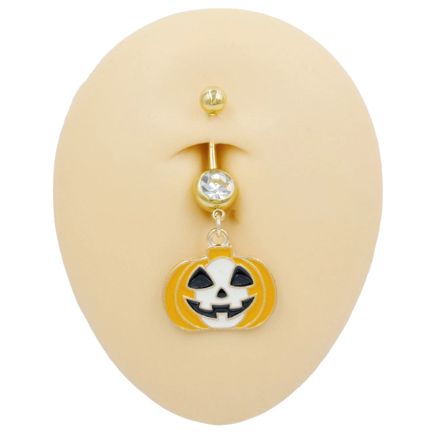 1 Piece Belly Rings Rock Punk Pumpkin Bat Skull 316 Stainless Steel  Alloy Epoxy Inlay Rhinestones Zircon Gold Plated