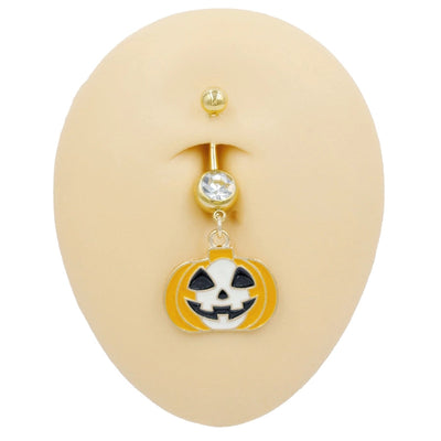 1 Piece Belly Rings Rock Punk Pumpkin Bat Skull 316 Stainless Steel  Alloy Epoxy Inlay Rhinestones Zircon Gold Plated