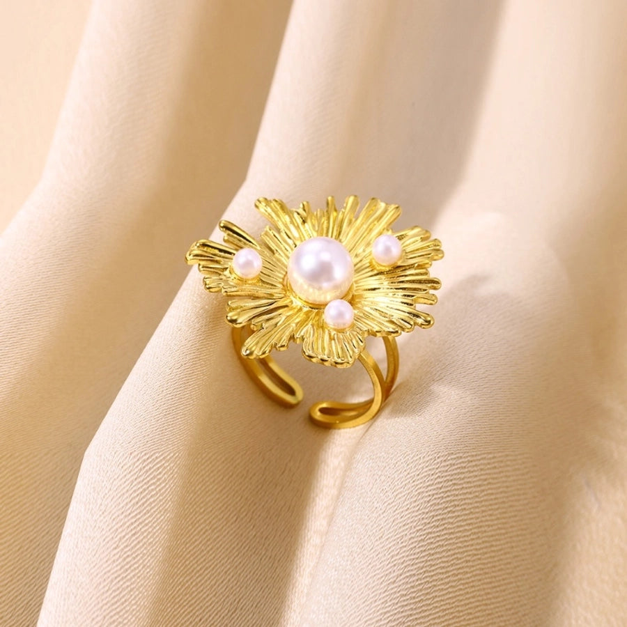 French Style Retro Minority Pearl Ear Stud and Ring Suit Light Luxury High-Grade Autumn Design Flower Rings Ear Studs