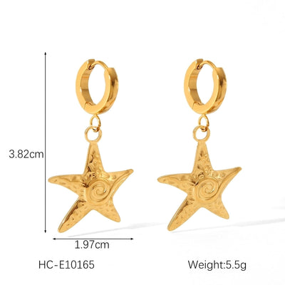 1 Pair IG Style French Style Starfish Crab Shell 304 Stainless Steel Titanium Steel 18K Gold Plated Drop Earrings Ear Studs