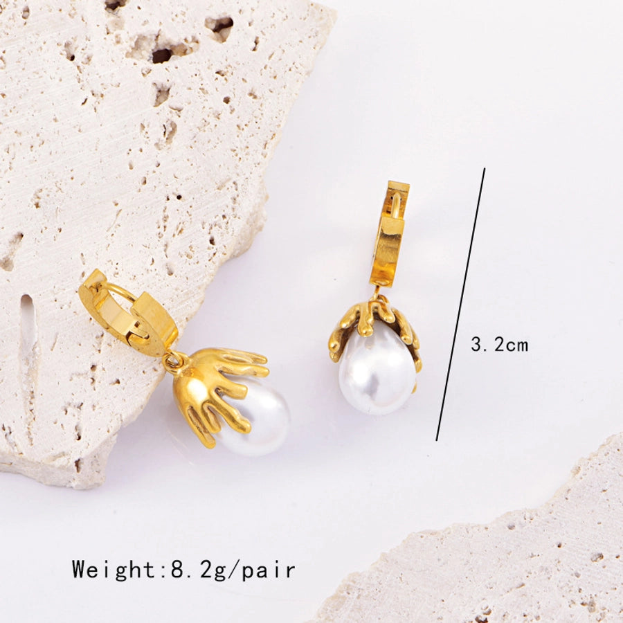 Jewelry Elegant Retro Geometric Titanium Steel Pearl Plating Inlay Earrings Necklace