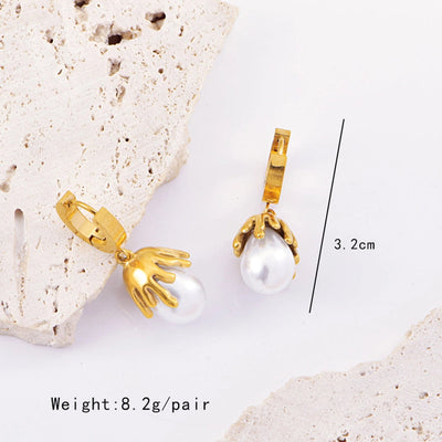 Jewelry Elegant Retro Geometric Titanium Steel Pearl Plating Inlay Earrings Necklace