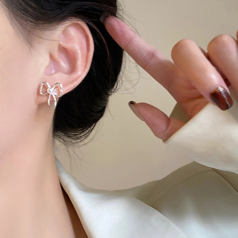 1 Pair Casual Simple Style Streetwear Bow Knot Plating Copper Ear Studs