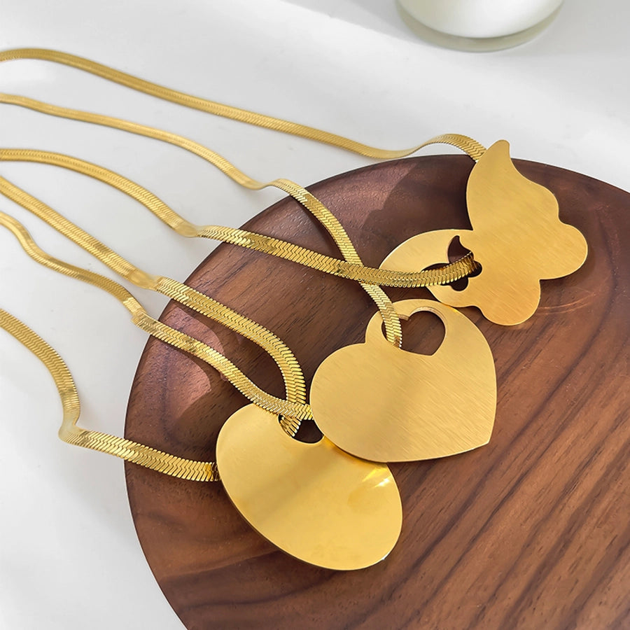 Jewelry Retro Exaggerated Heart Shape Butterfly 316L Stainless Steel  18K Gold Plated Pendant Necklace