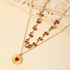 Jewelry Vacation Simple Style Cherry Heart Shape 304 Stainless Steel Resin 18K Gold Plated Inlay Double Layer Necklaces Pendant Necklace