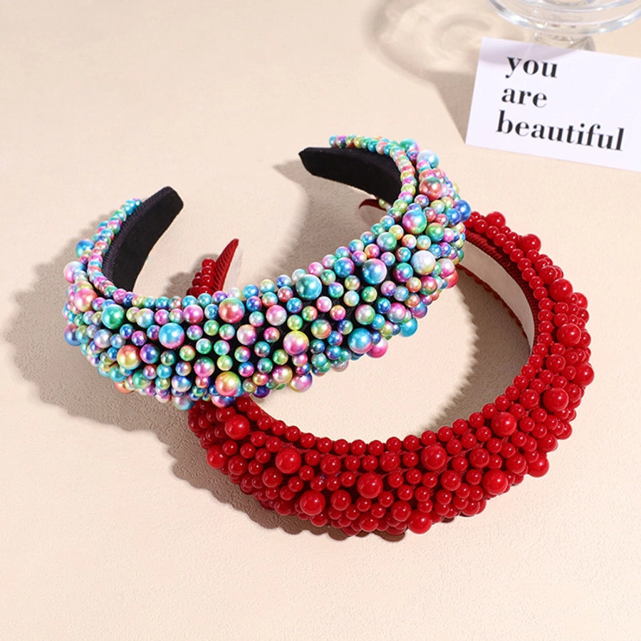 fashion solid color imitation pearl inlay pearl hair band 1 piece