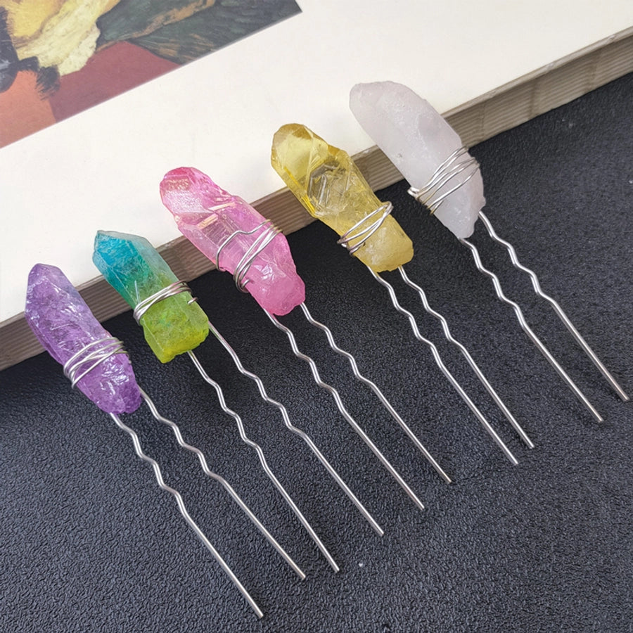 women's ig style geometric alloy handmade inlay crystal hairpin