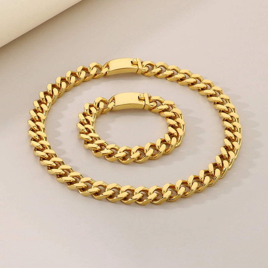 Fashion Minimalist Atmospheric Stainless Steel Cuban Link Chain Bracelet Necklace