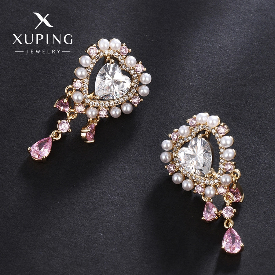 1 Pair Luxurious Sweet Heart Shape Plating Copper Artificial Gemstones 18K Gold Plated Drop Earrings
