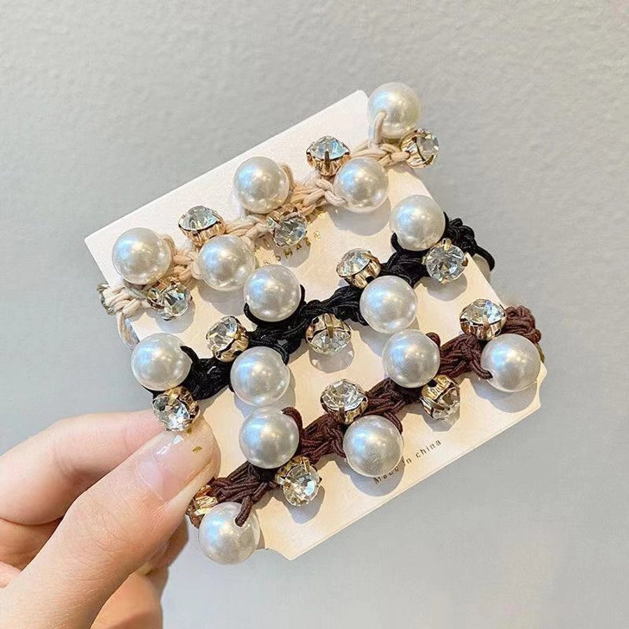 Elegant Pearl Head Rope Women's Simple Elegant Hair Rope Korean Cyber Celebrity Rubber Band Hair Rings Ponytail Headwear Leather Cover