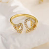 Copper Inlay Heart Shape Zircon Open Rings