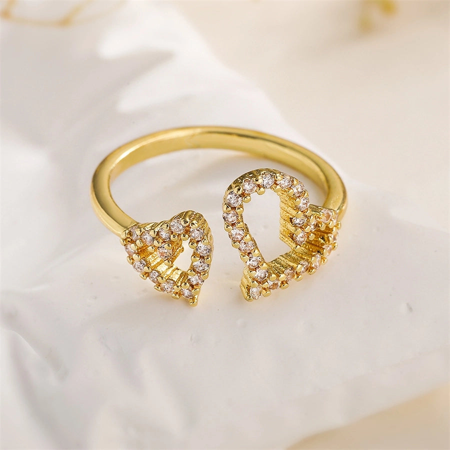 Copper Inlay Heart Shape Zircon Open Rings