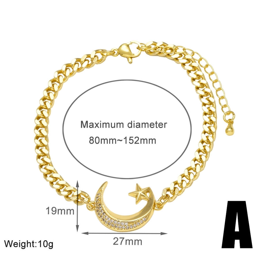 Copper 18K Gold Plated Inlay Star Moon Zircon Bracelets