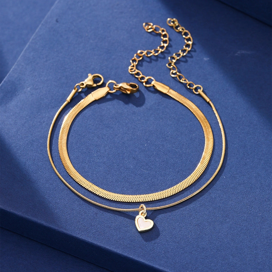 304 Stainless Steel Copper Inlay Heart Shape Zircon Bracelets