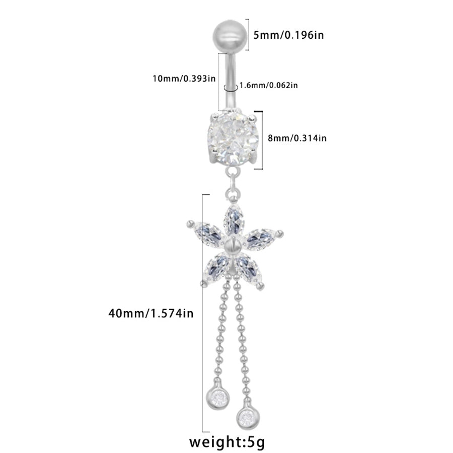 1 Piece Belly Rings Cute Sweet Star Heart Shape 316 Stainless Steel  Alloy Copper Inlay Rhinestones Zircon Gold Plated