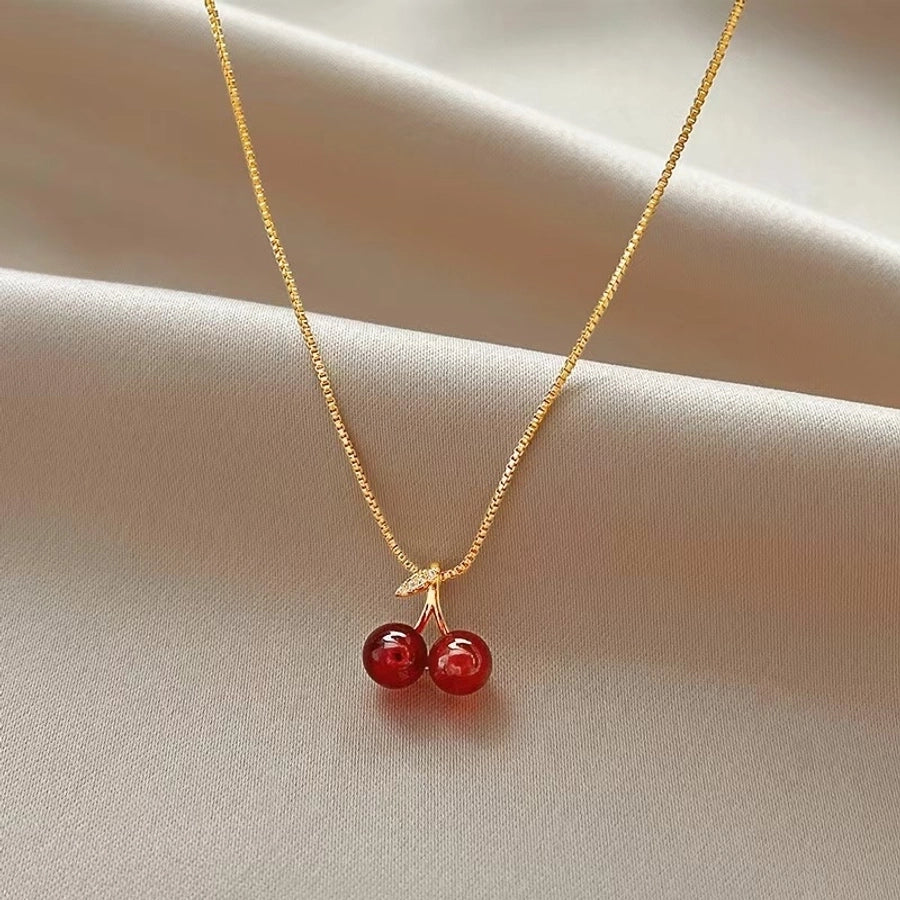 Jewelry Sweet Simple Style Cherry 304 Stainless Steel 18K Gold Plated Plating Pendant Necklace