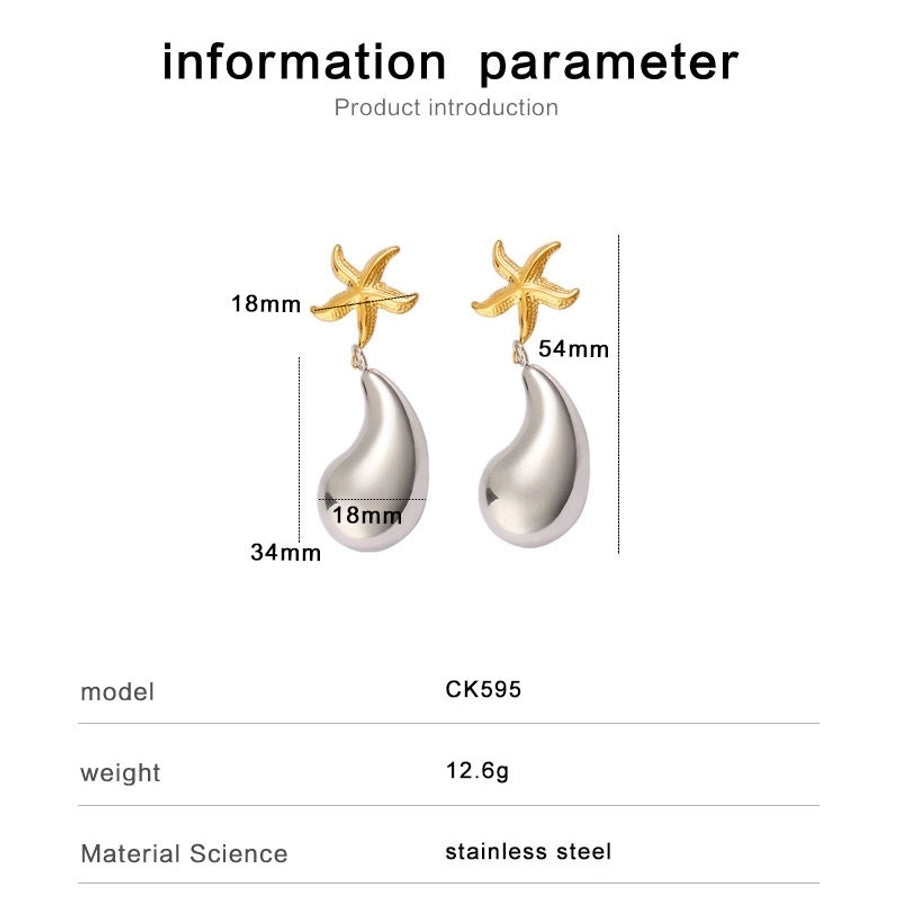 1 Pair Retro Commute Starfish 304 Stainless Steel 316 Stainless Steel  18K Gold Plated Drop Earrings