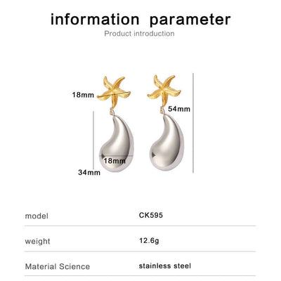 1 Pair Retro Commute Starfish 304 Stainless Steel 316 Stainless Steel  18K Gold Plated Drop Earrings