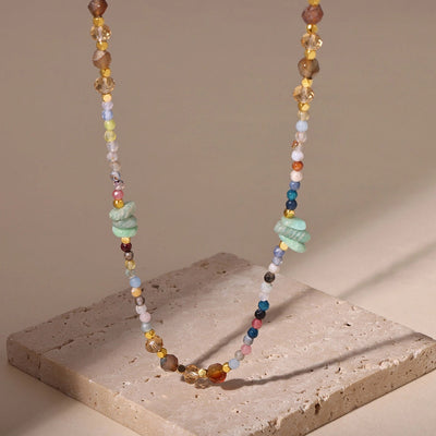 Sweet Cool Style Geometric 304 Stainless Steel Artificial Crystal natural stone 18K Gold Plated Beaded Chain Necklace In Bulk
