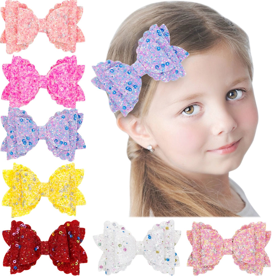 girls three-tier bow-knot hairpin children's sequined bow-knot edging clip colored hair clips