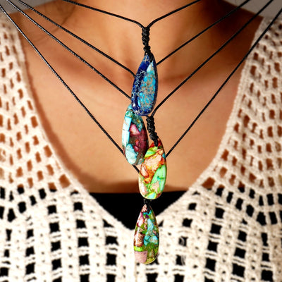 Bohemian Water Droplets Semi-precious stone rope Pendant Necklace In Bulk