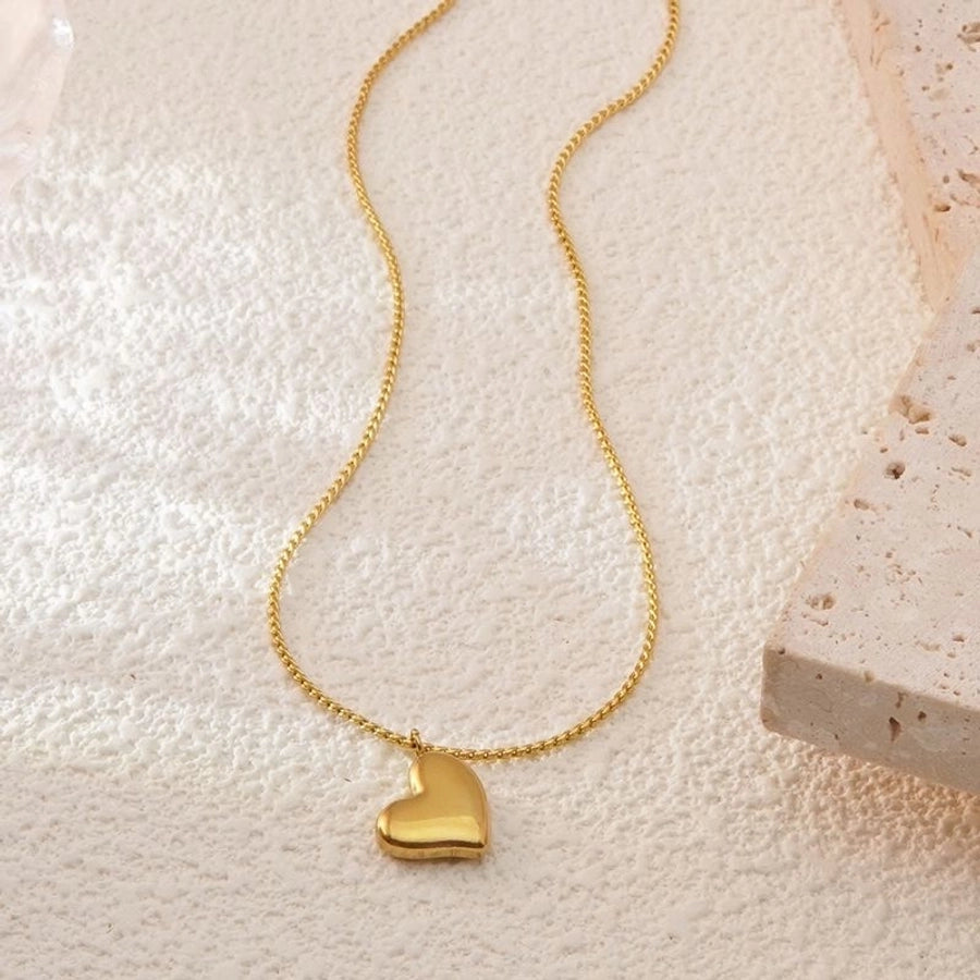 Jewelry Basic Sweet Classic Style Heart Shape 304 Stainless Steel 18K Gold Plated Plating Pendant Necklace