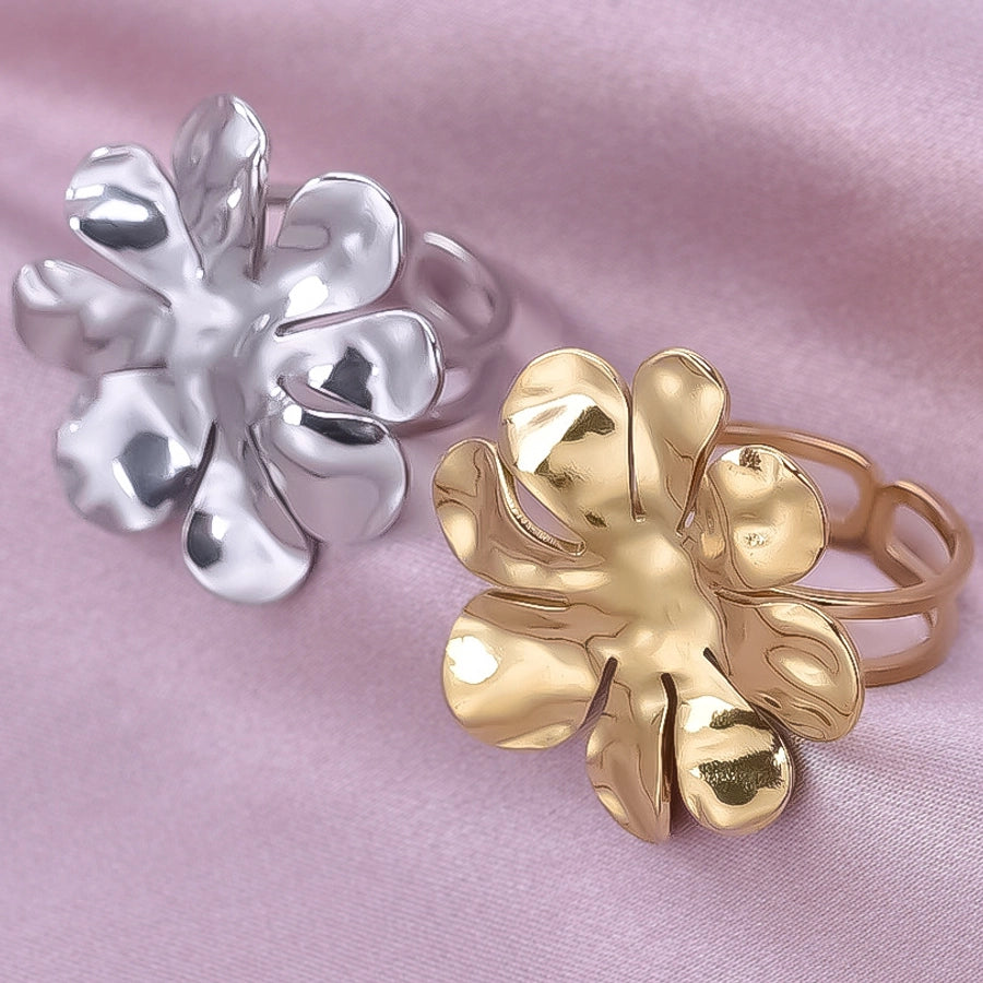 Jewelry Cute Geometric Flower 304 Stainless Steel 18K Gold Plated Irregular Polishing Adjustable Ring