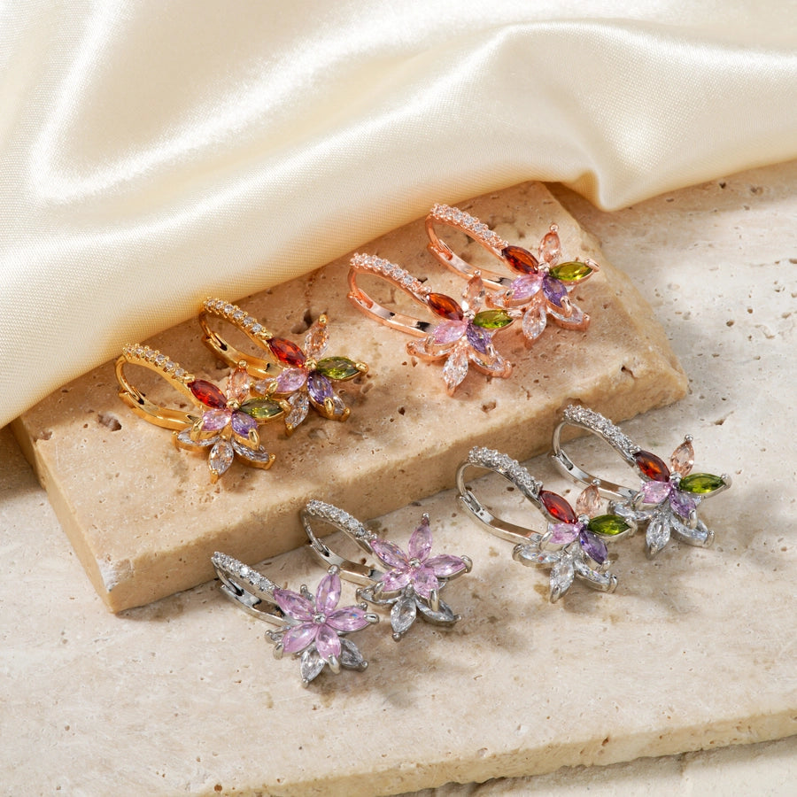 1 Pair Artistic Shiny Geometric Inlay Copper Zircon K Gold Plated Drop Earrings