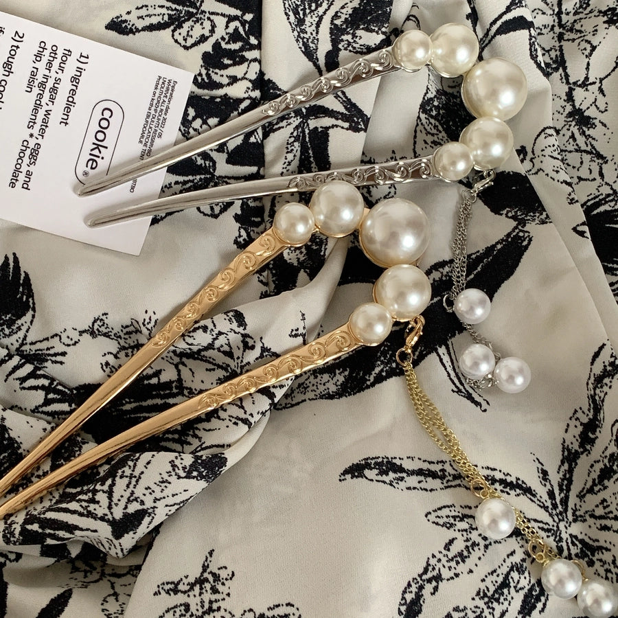 elegant classical geometric imitation pearl alloy plating hairpin