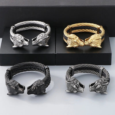 Business Lion's head Wolf Head Skull 304 Stainless Steel 18K Gold Plated Men's Bangle