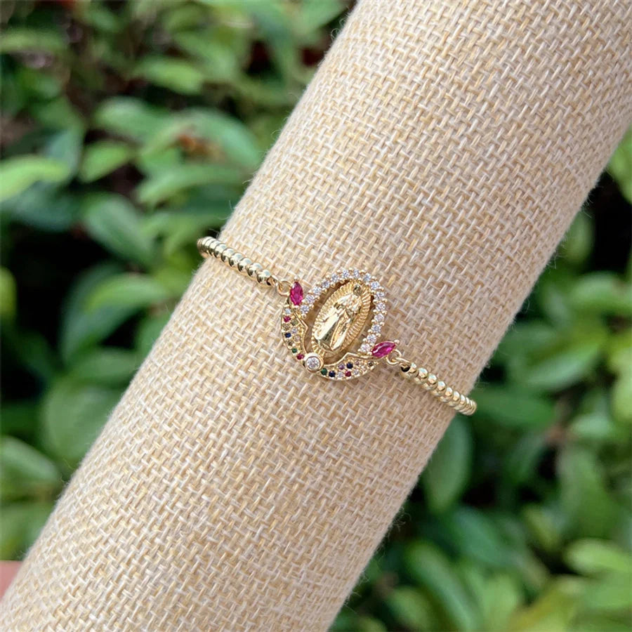 Jewelry Simple Style Classic Style Cross Virgin Mary Copper Zircon 18K Gold Plated Bracelets Necklace Jewelry Set