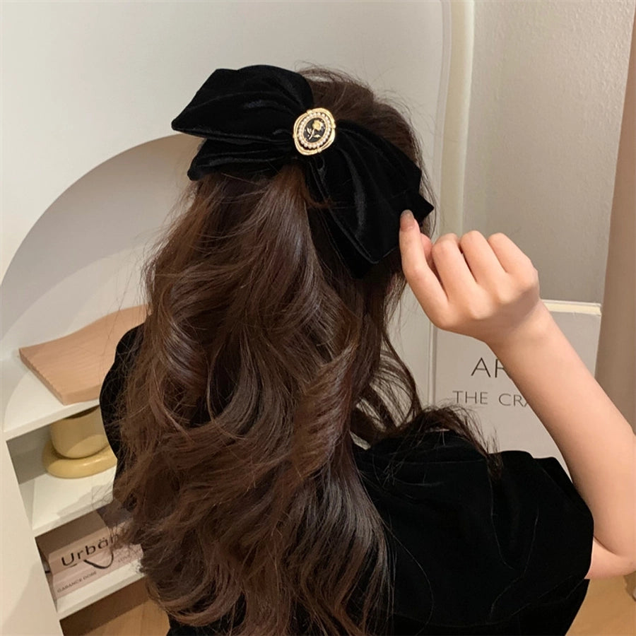 women's simple style flower alloy flannel bowknot artificial pearls hair clip