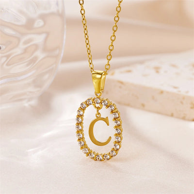 Jewelry Sweet Simple Style Artistic Letter 304 Stainless Steel Artificial Diamond Inlay Pendant Necklace