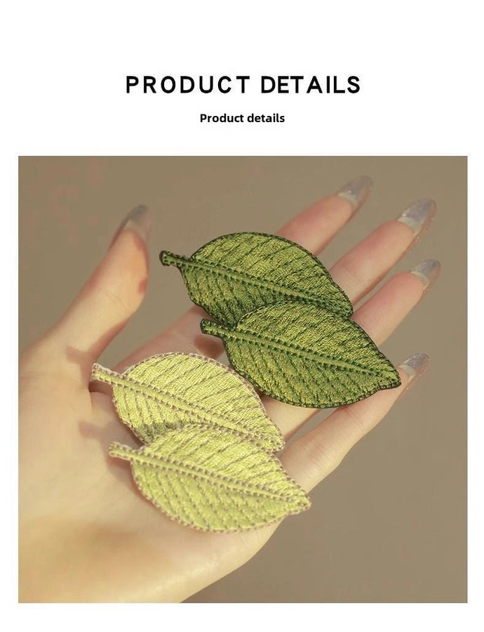 Embroidered leaves! Fresh hairpin! Exquisite bangs clip forehead high-grade Leaf side clip headdress broken hairpin