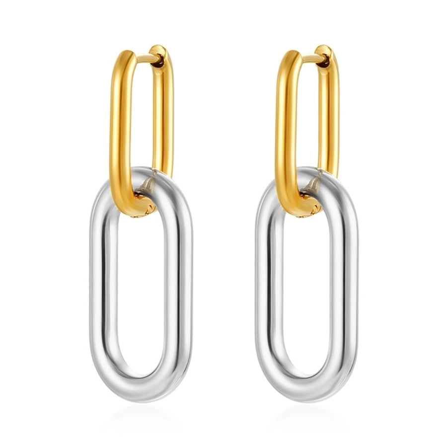 1 Pair IG Style Oval Mixed Metal 304 Stainless Steel Drop Earrings