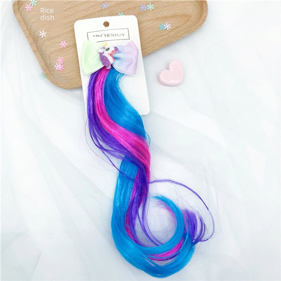 Rainbow Wig Glitter Gradient Hairpin Haircord Hairband Children's Wig Bow Wig Hairpin