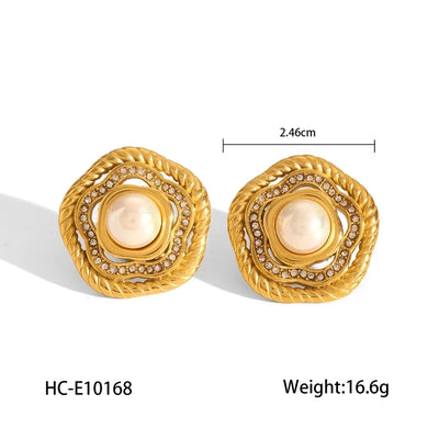 1 Pair IG Style Classic Style Round Flower Thread 304 Stainless Steel Titanium Steel 18K Gold Plated Ear Studs