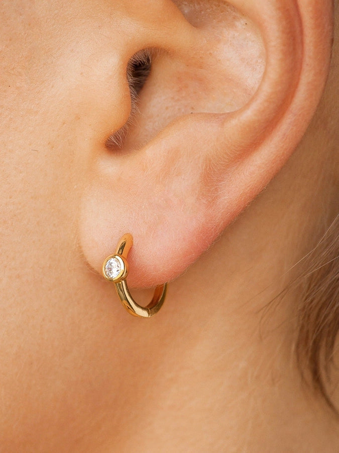 1 Pair IG Style Retro Heart Shape Inlay Copper Zircon 24K Gold Plated Huggie Earrings Drop Earrings