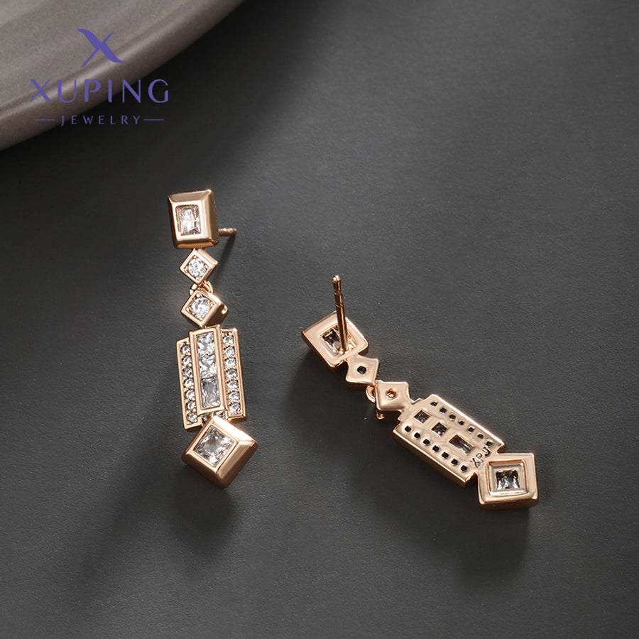 1 Pair Elegant XUPING Geometric Inlay Copper Artificial Gemstones 18K Gold Plated Drop Earrings