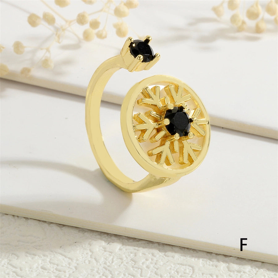 Copper Inlay Snowflake Zircon Open Rings