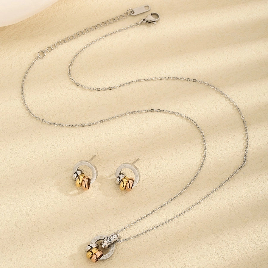 Jewelry Simple Style Roman Style Circle Roman Numeral 304 Stainless Steel Jewelry Set