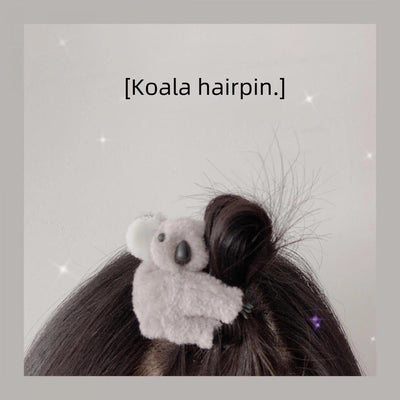 Internet Celebrity  Cartoon Three-Dimensional Plush Koala Hairpin Side Clip Banana Clip Clip Photo Cute Hair Accessories